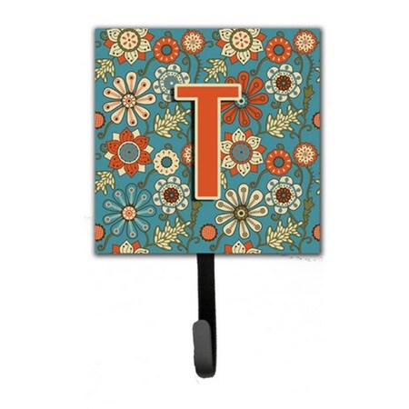 Jensendistributionservices Letter T Flowers Retro Blue Leash & Key Holder MI1659180
